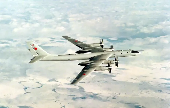 The sky, the plane, art, strategic, Soviet, turboprop, Intercontinental, Tu-95