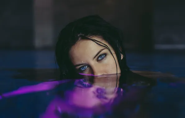 Eyes, look, water, girl, face, reflection