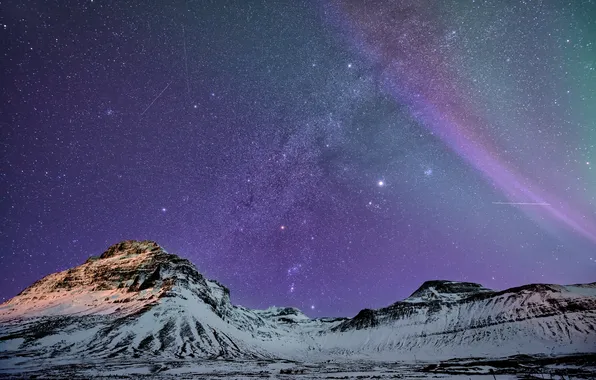 The sky, stars, mountains, night, mountain, Iceland, by Greg Annandale