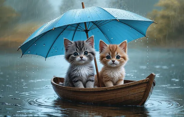 Look, drops, cats, nature, pose, lake, kitty, grey
