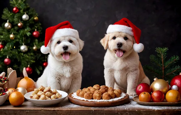 Language, dogs, look, balls, the dark background, table, Board, food