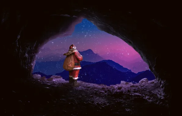 Stars, mountains, night, the dark background, rendering, holiday, graphics, back