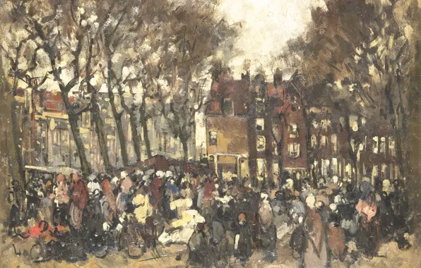 Picture trees, oil, picture, 1906, Joannes B.A.M. Westerwoudt, North Market in Amsterdam