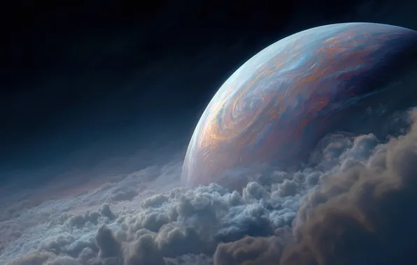 Picture space, clouds, planet