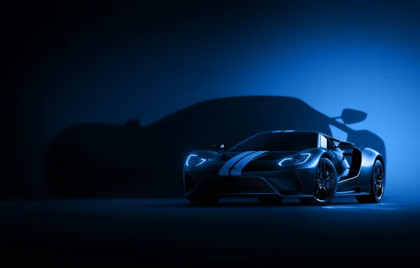 Ford, Auto, Blue, Machine, Shadow, Ford GT, Car, Art