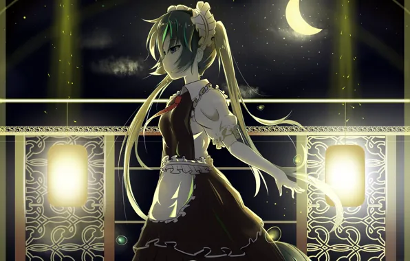 Night, a month, Hatsune Miku, Vocaloid, Vocaloid, the maid, Hatsune Miku