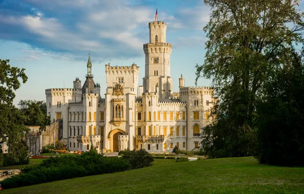 Summer, the sky, grass, clouds, trees, the city, castle, lawn