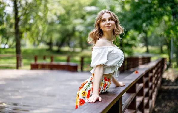 Grass, blouse, trees, model, women, blonde, skirt, white blouse