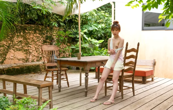 Model, Woman, table, Nude, boob, Pretty, Japanese, Rena Aoi