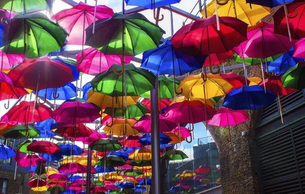 The city, umbrella, street, paint, home, umbrella
