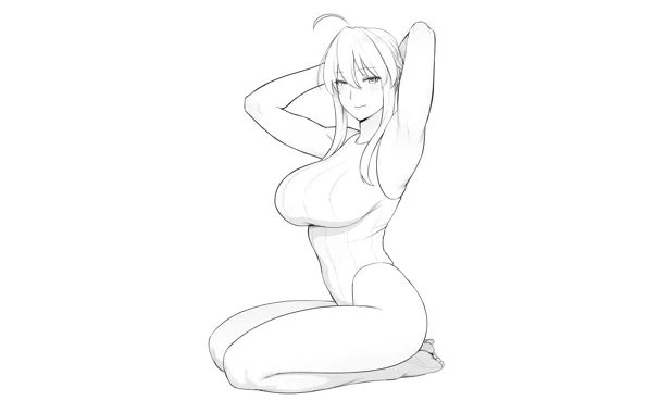 Girl, sexy, long hair, boobs, lancer, anime, beautiful, pretty