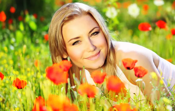 Summer, girl, flowers, smile, beautiful