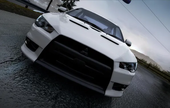Picture road, lights, need for speed hot pursuit, Mitsubishi Lancer Evolution X