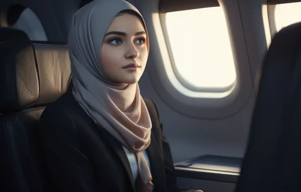 Girl, Look, The plane, The window, Digital art, AI art, The Art of Artificial Intelligence, …