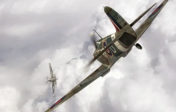 Picture aircraft, war, spitfire, airplane, painting, aviation, artwork, concept art