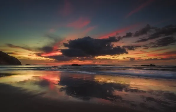 Beach, the sky, clouds, the ocean, dawn, New Zealand, Waikato