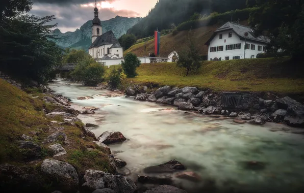 River, Alps, Church
