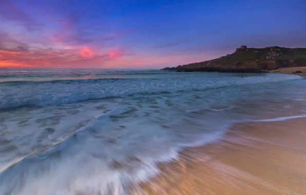 Sea, clouds, shore, England, glow