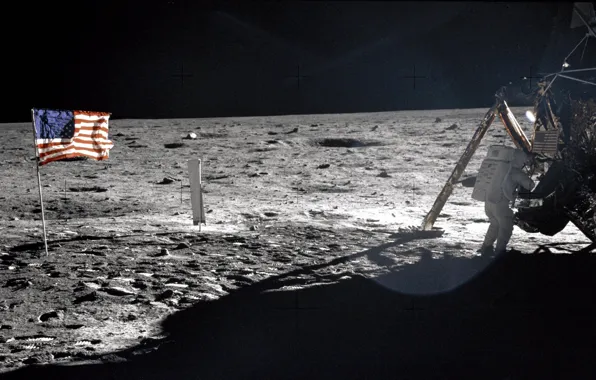 The moon, flag, USA, astronaut