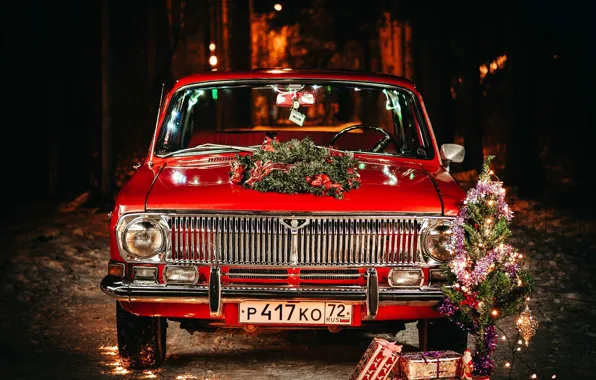 New year, Car, Volga, Gas 24