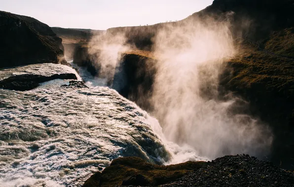 Picture mountains, element, waterfall, pair, canyon