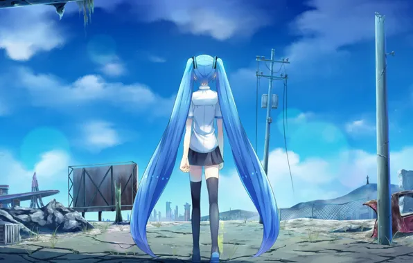 Girl, ruins, Vocaloid, Hatsune Miku, tails