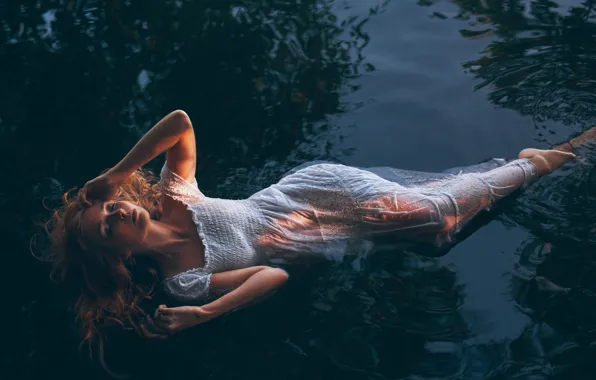 Water, girl, light, model, hair, wet, dress, Martin Strauss