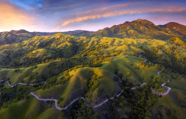 Road, clouds, mountains, horizon, space, CA, San Francisco, California