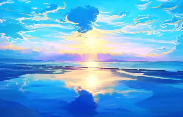 Picture sea, the sky, sunset, nature, by exobiology