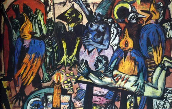 Candle, parrots, 1938, torture, Vanguard, Expressionism, Max Beckmann, Bird hell