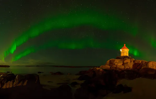 Sea, stars, light, night, darkness, stones, rocks, shore