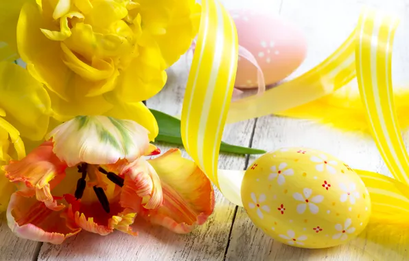 Picture photo, Flowers, Yellow, Tulips, Easter, Eggs, Holidays