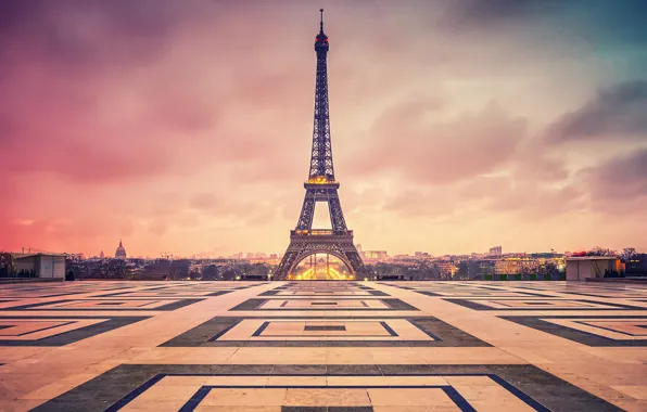 Clouds, the city, France, Paris, the evening, area, Eiffel tower, Paris