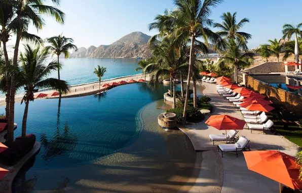 Palm trees, the ocean, pool, Mexico, resort, Mexico, Hacienda Beach Cluband Residences