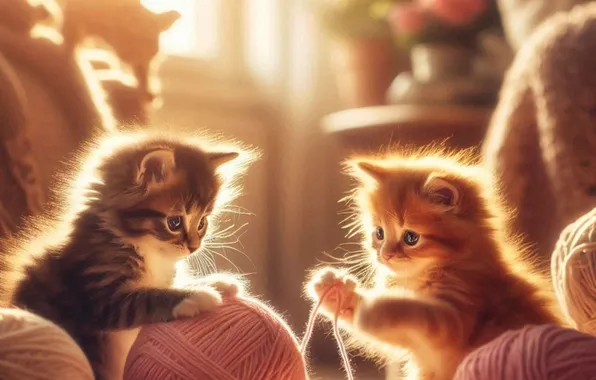 Look, cats, pose, kittens, face, AI art, neural network