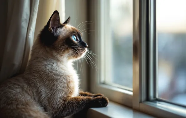 Cat, cat, look, light, pose, legs, window, sill