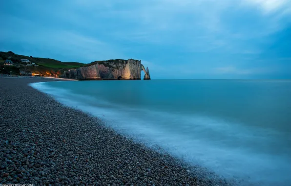 Picture sea, the sky, clouds, rocks, shore