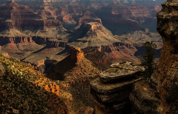 The sun, clouds, stones, rocks, height, canyon, panorama, USA
