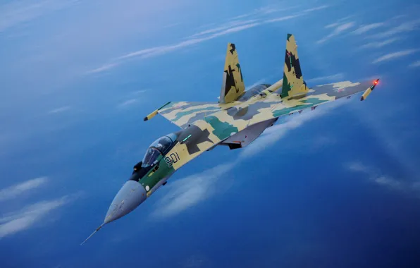 Picture the sky, fighter, bomber, the plane, multipurpose, super-maneuverable, su 35, Sukhoi
