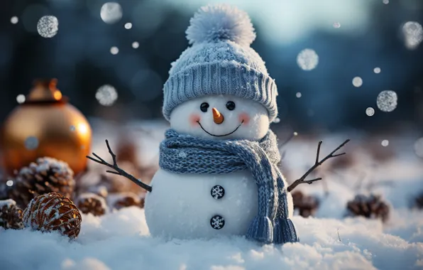 Winter, snow, New Year, Christmas, snowman, happy, Christmas, night