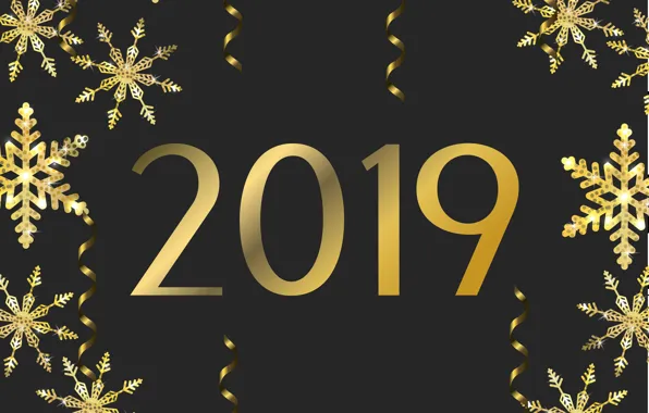 Snowflakes, gold, New Year, figures, golden, black background, black, background