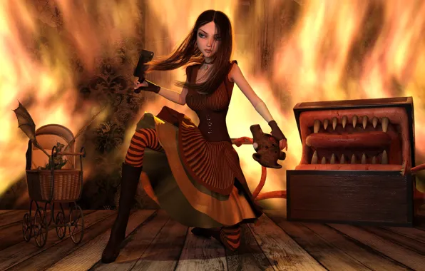 Girl, dragon, the game, stroller, Alice Madness Returns