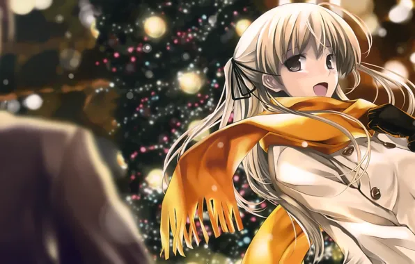 Winter, smile, back, blonde, anime, art