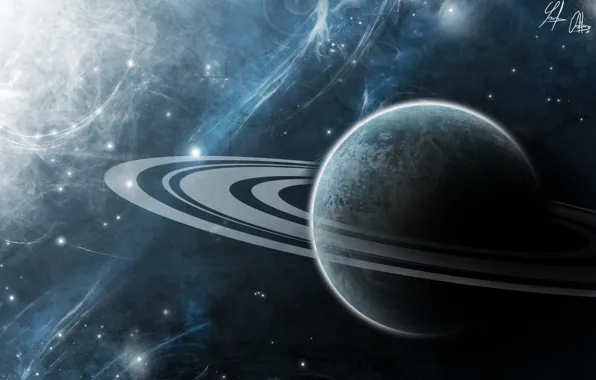 Space, the universe, planet, ring, art, Saturn