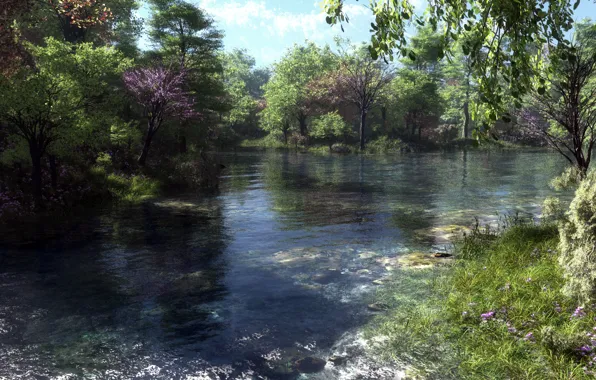 Trees, river, art, klontak, my fishing spot