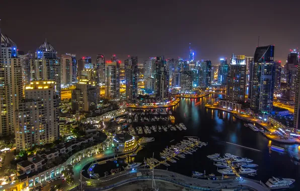 Road, the sky, night, the city, lights, building, home, yachts