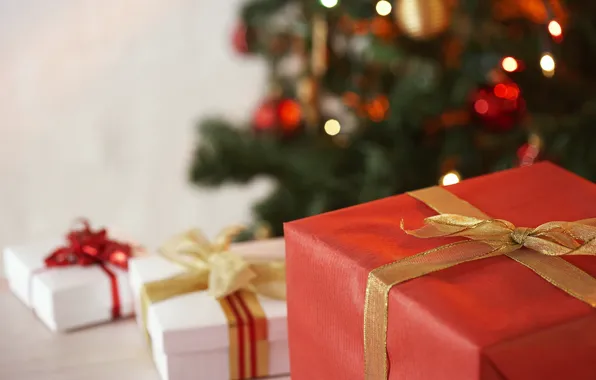 Macro, tape, holiday, new year, gifts, new year, box, bows