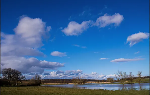 Picture field, the sky, clouds, lake, Nature, sky, field, nature