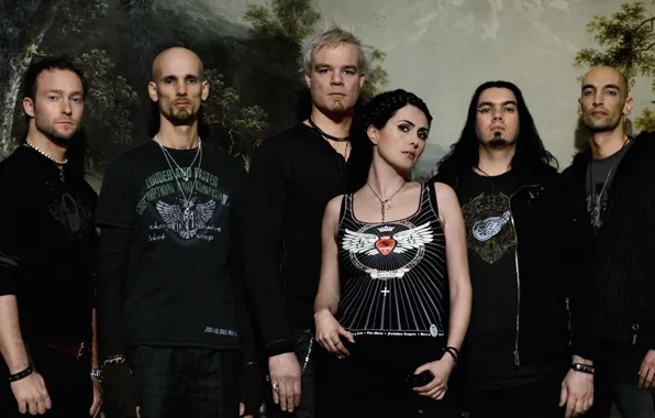 Picture forest, background, group, Within Temptation, Sharon den Adel