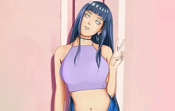 Girl, sexy, Naruto, blouse, long hair, boobs, anime, beautiful